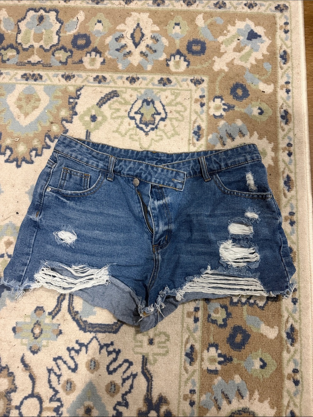 SHEIN Distressed Blue High-Rise Denim Shorts